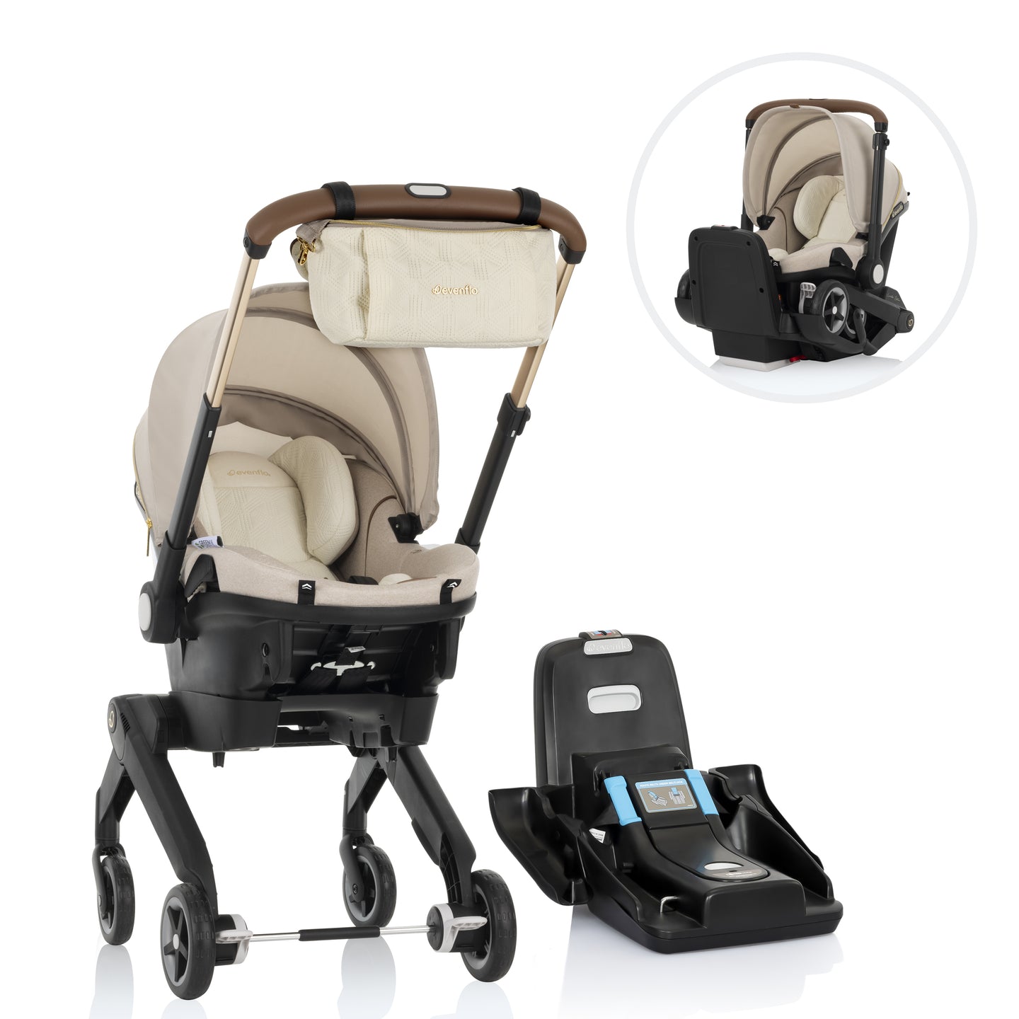 Evenflo - Shyft DualRide with Carryall Storage Infant Car Seat and Stroller Combo with Green & Gentle Fabric - Champagne